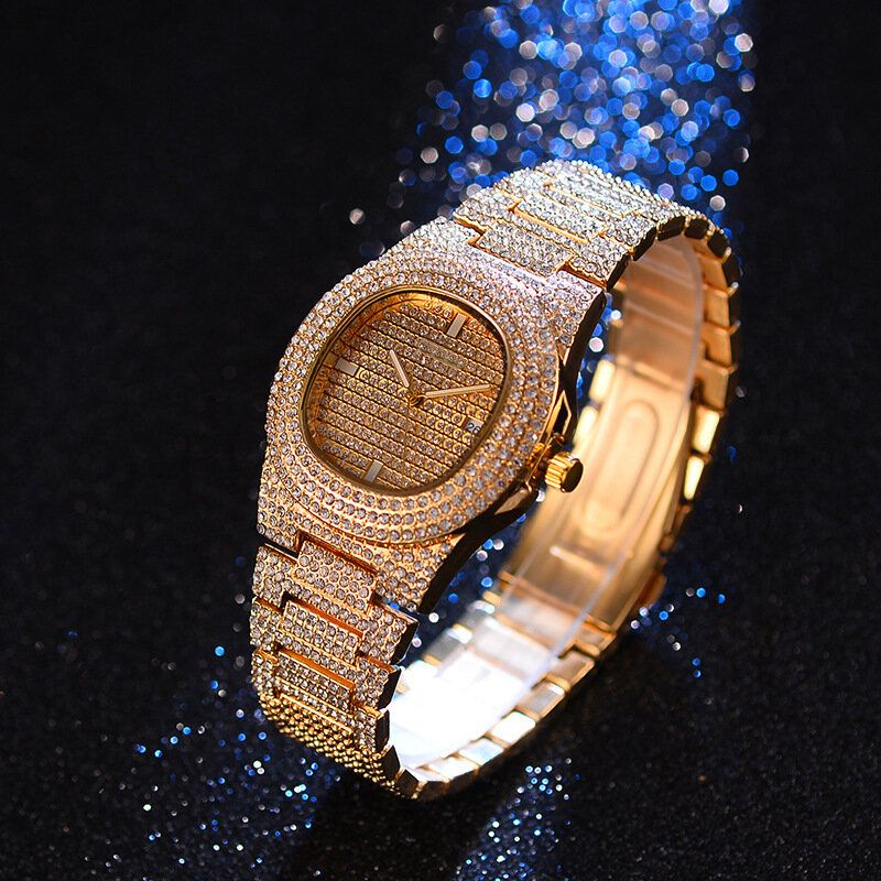 1/3 Pcs Luxe Strass Incrustés Hommes Montre Ensemble Hip Hop Chaîne Collier Bracelet