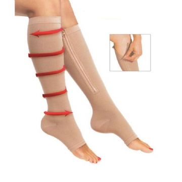 1 Paire De Chaussettes De Compression Zip Sox Avec Fermeture Éclair Pour Les Jambes Et Les Genoux À Bout Ouvert