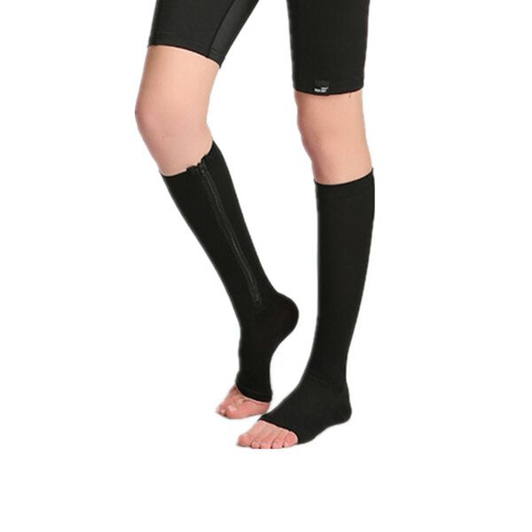 1 Paire De Chaussettes De Compression Zip Sox Avec Fermeture Éclair Pour Les Jambes Et Les Genoux À Bout Ouvert