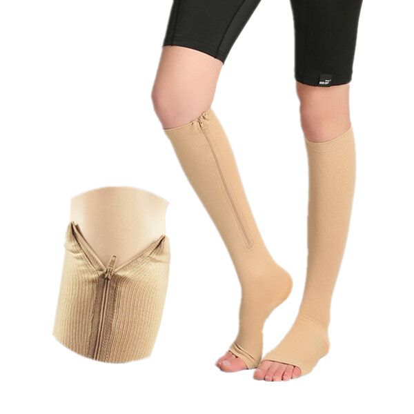 1 Paire De Chaussettes De Compression Zip Sox Avec Fermeture Éclair Pour Les Jambes Et Les Genoux À Bout Ouvert