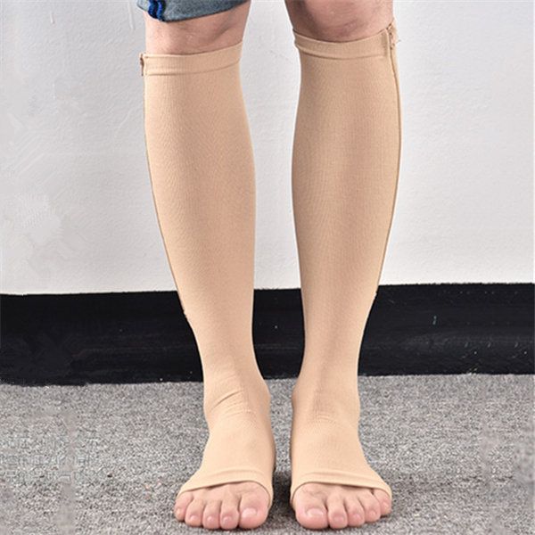 1 Paire De Chaussettes De Compression Zip Sox Avec Fermeture Éclair Pour Les Jambes Et Les Genoux À Bout Ouvert