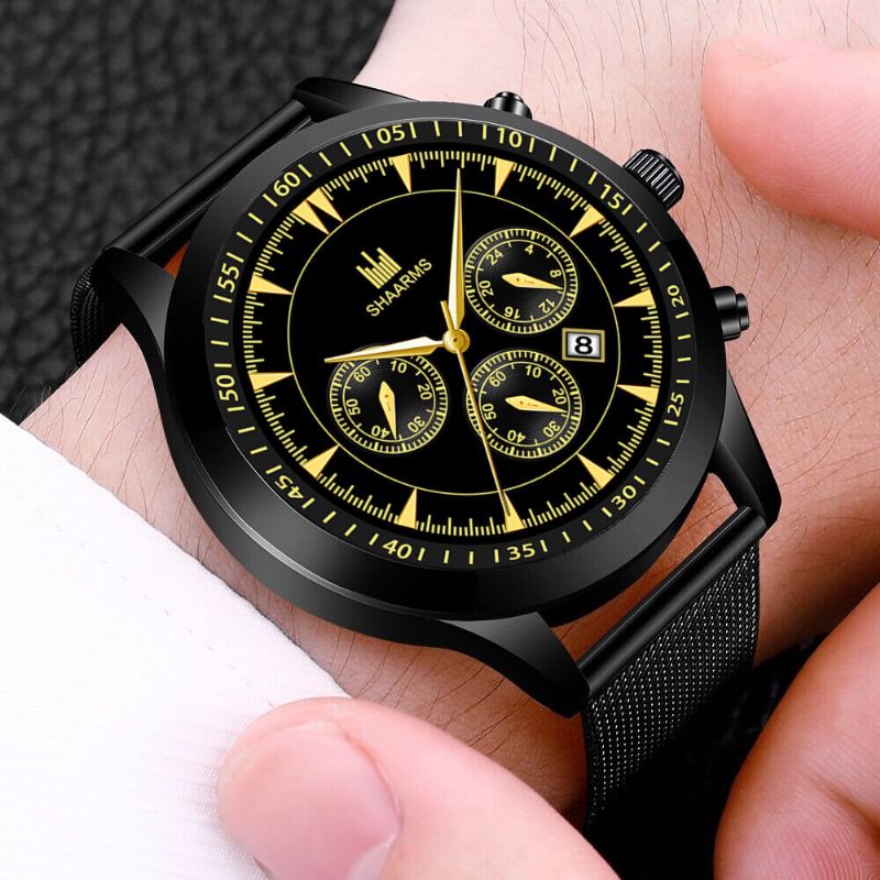 10 Couleurs En Acier Inoxydable Alliage Hommes Casual Business Mesh Ceinture Montre Trois Yeux Décoratif Lumineux Calendrier Pointeur Montre À Quartz