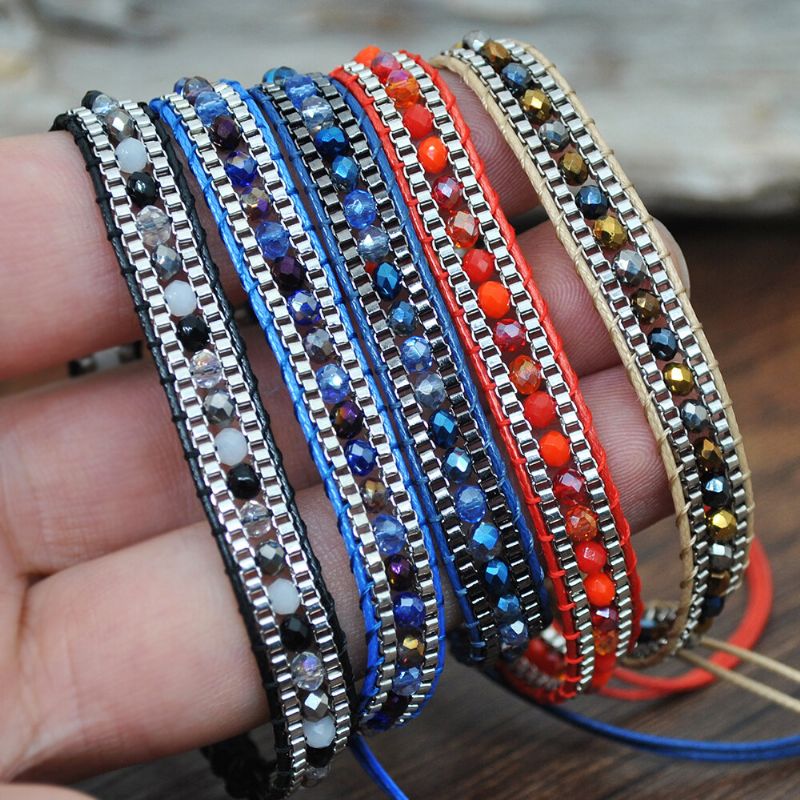 10 Couleurs Bracelet Perlé En Cristal De Bohême Corde Multicouche Télescopique Ajuster Bracelet Femme