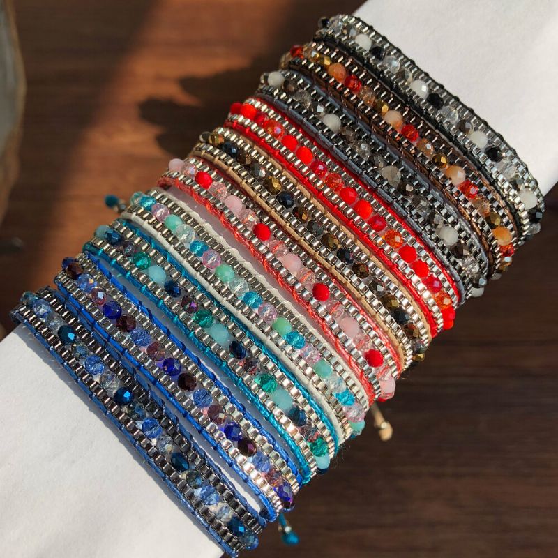 10 Couleurs Bracelet Perlé En Cristal De Bohême Corde Multicouche Télescopique Ajuster Bracelet Femme