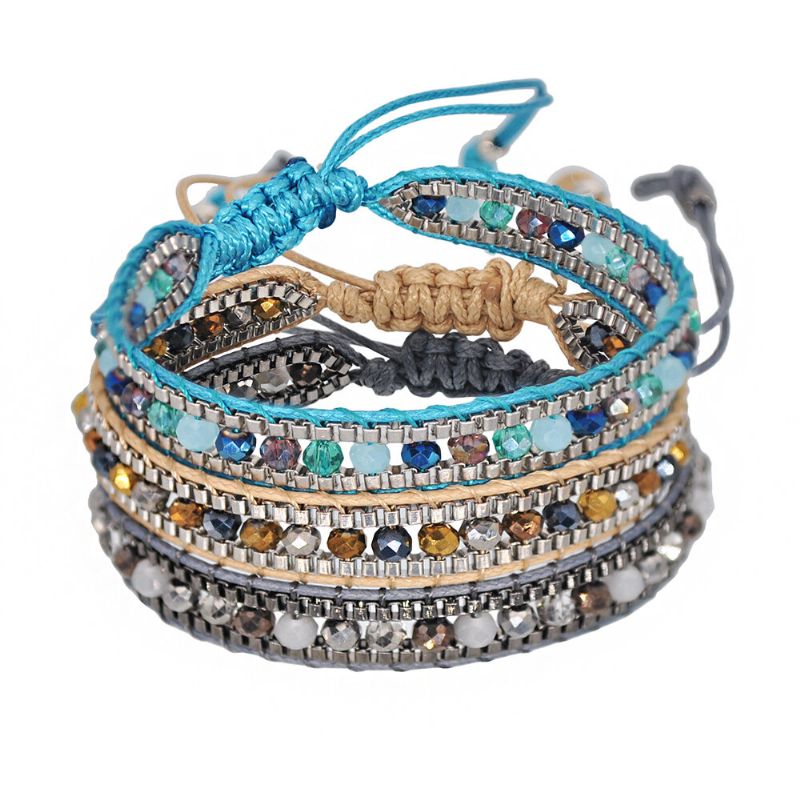 10 Couleurs Bracelet Perlé En Cristal De Bohême Corde Multicouche Télescopique Ajuster Bracelet Femme