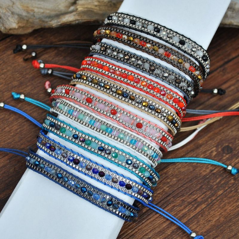 10 Couleurs Bracelet Perlé En Cristal De Bohême Corde Multicouche Télescopique Ajuster Bracelet Femme