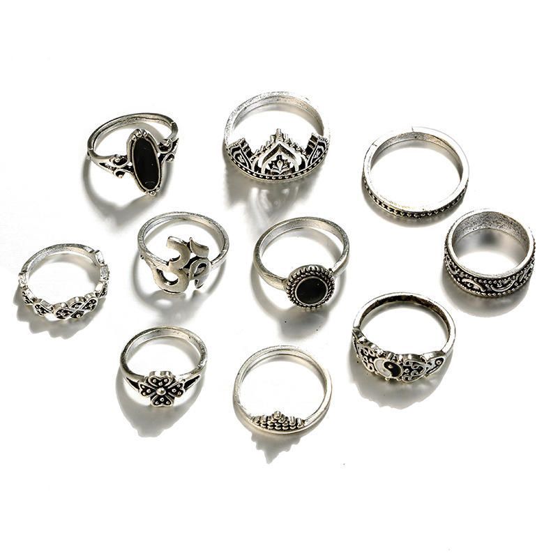 10 Pcs Bohème Déclaration Anneau Ensemble Vintage Couronne Étoile Lune Fleur Knuckle Anneaux Pour Les Femmes