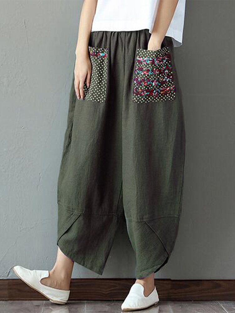 100% Coton Loose Plicing Neuvième Pantalon Vintage Style Ethnique