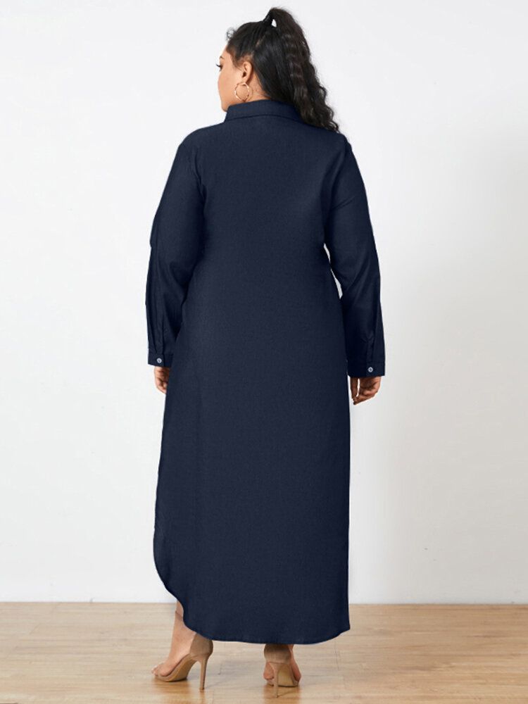 100% Coton Revers Demi-manches Avec Poches Latérales Robe Ample Décontractée Pour Les Femmes