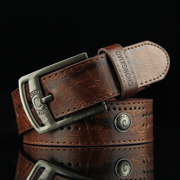 110 cm Hommes En Cuir Pu Cowboy Ceinture Loisirs Sauvage Poreux Rivet Punk Broche Ceinture Ceinture Bandes