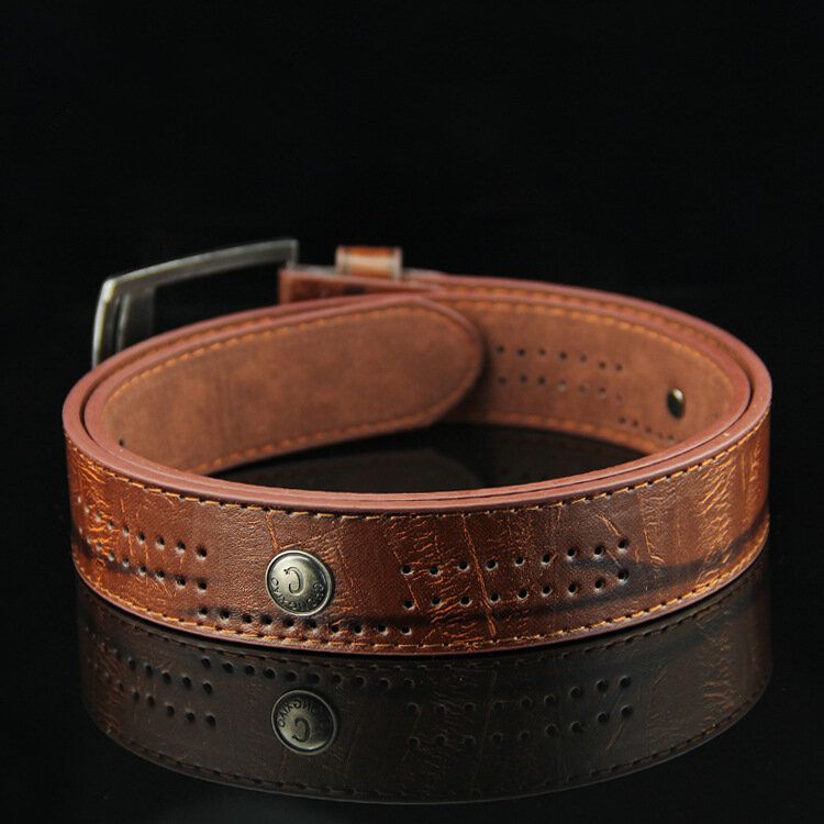 110 cm Hommes En Cuir Pu Cowboy Ceinture Loisirs Sauvage Poreux Rivet Punk Broche Ceinture Ceinture Bandes