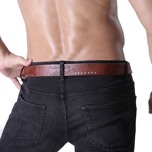 110 cm Hommes En Cuir Pu Cowboy Ceinture Loisirs Sauvage Poreux Rivet Punk Broche Ceinture Ceinture Bandes