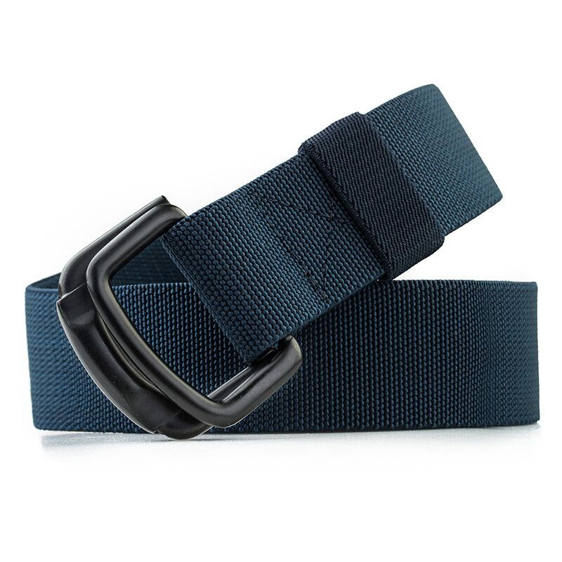 125 cm Hommes Casual Double-anneau Élastique Tressé Ceinture Boucle En Métal Ceinture En Toile