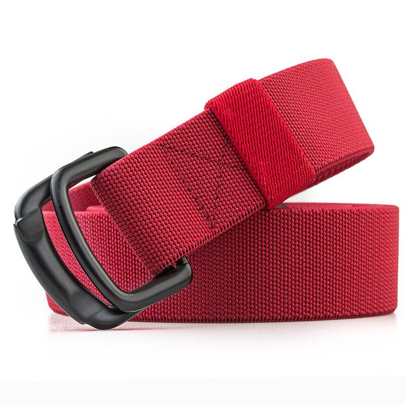 125 cm Hommes Casual Double-anneau Élastique Tressé Ceinture Boucle En Métal Ceinture En Toile