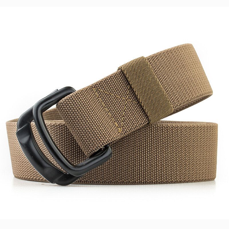 125 cm Hommes Casual Double-anneau Élastique Tressé Ceinture Boucle En Métal Ceinture En Toile