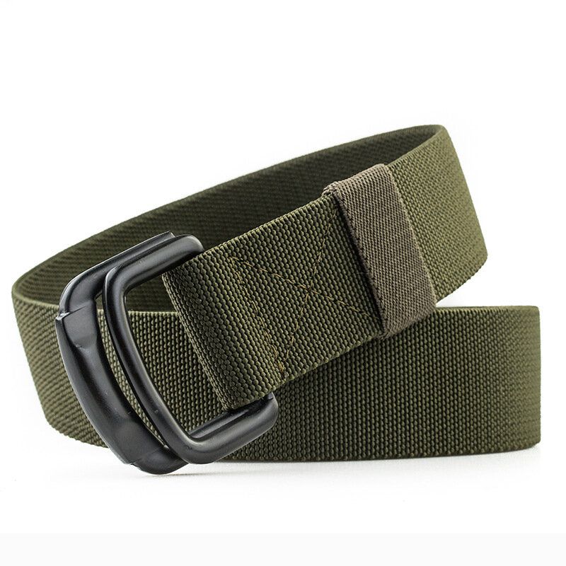 125 cm Hommes Casual Double-anneau Élastique Tressé Ceinture Boucle En Métal Ceinture En Toile