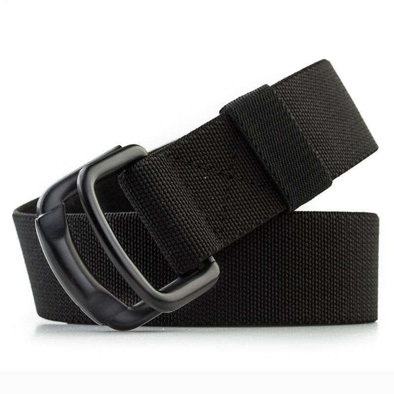 125 cm Hommes Casual Double-anneau Élastique Tressé Ceinture Boucle En Métal Ceinture En Toile