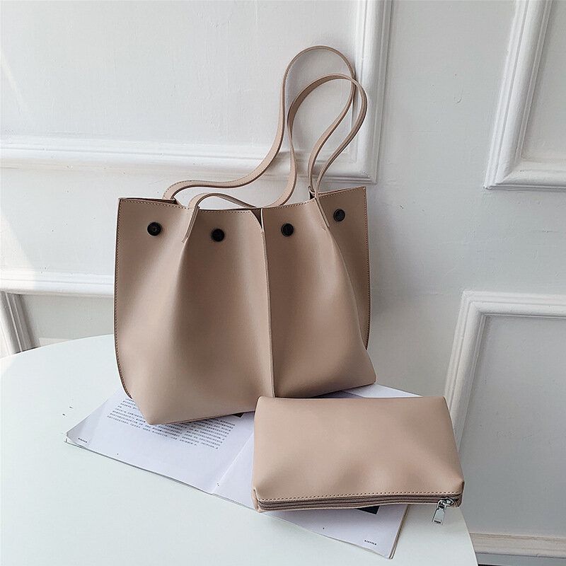 2 Pcs Femmes Pu Cuir Rivet Moraillon Sauvage Grande Capacité Ruché Sac À Bandoulière Sac À Main