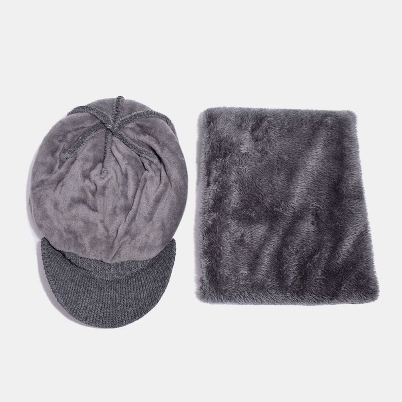 2 Pcs Hommes Hiver Plus Velours Chaud Cachemire Bonnet Bonnets Tricotés Écharpe Masque Extérieur Sauvage Élastique Réglable Coupe-vent Bonnet Crâne Chapeau