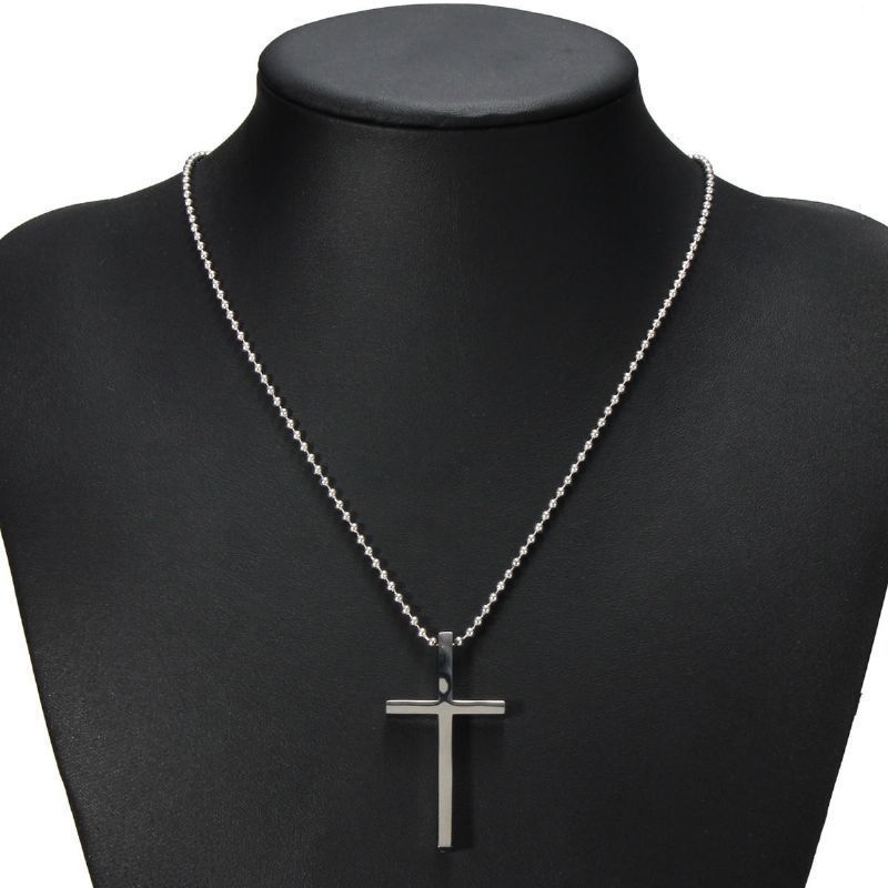 20 ''chaîne En Acier Inoxydable Croix Pendentif En Argent Collier Bijoux Cadeau De Noël