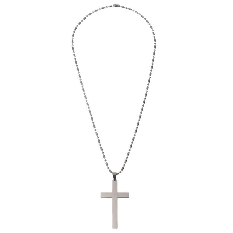 20 ''chaîne En Acier Inoxydable Croix Pendentif En Argent Collier Bijoux Cadeau De Noël