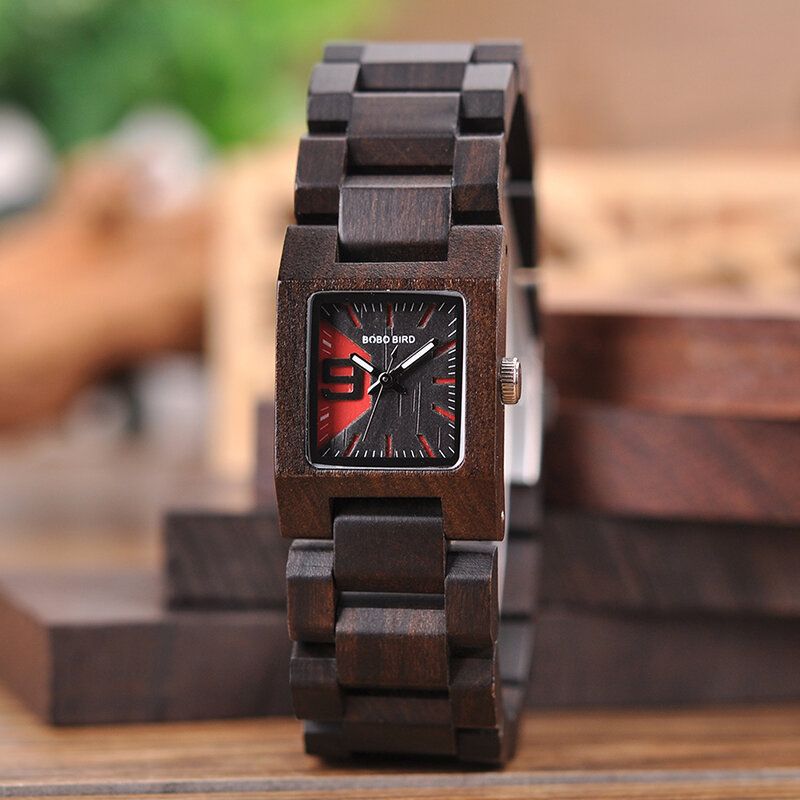 25mm Petit Cadran Carré Montre-bracelet Pour Femme Montre À Quartz En Bois