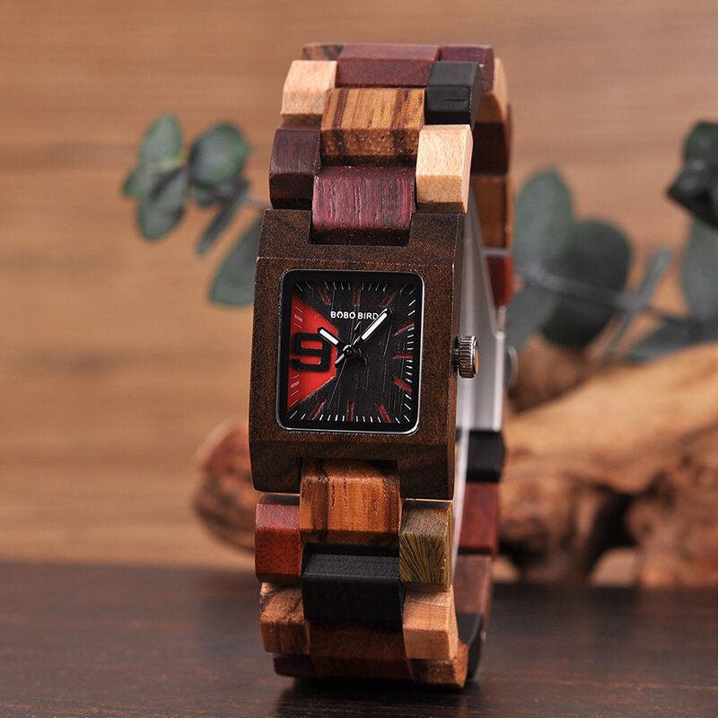 25mm Petit Cadran Carré Montre-bracelet Pour Femme Montre À Quartz En Bois