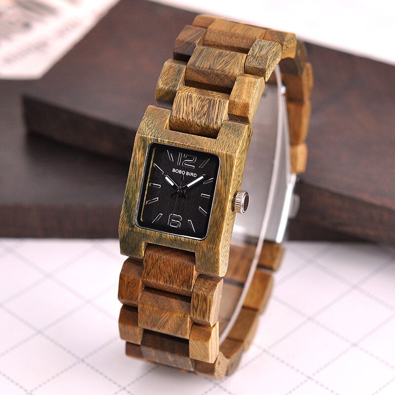 25mm Petit Cadran Carré Montre-bracelet Pour Femme Montre À Quartz En Bois