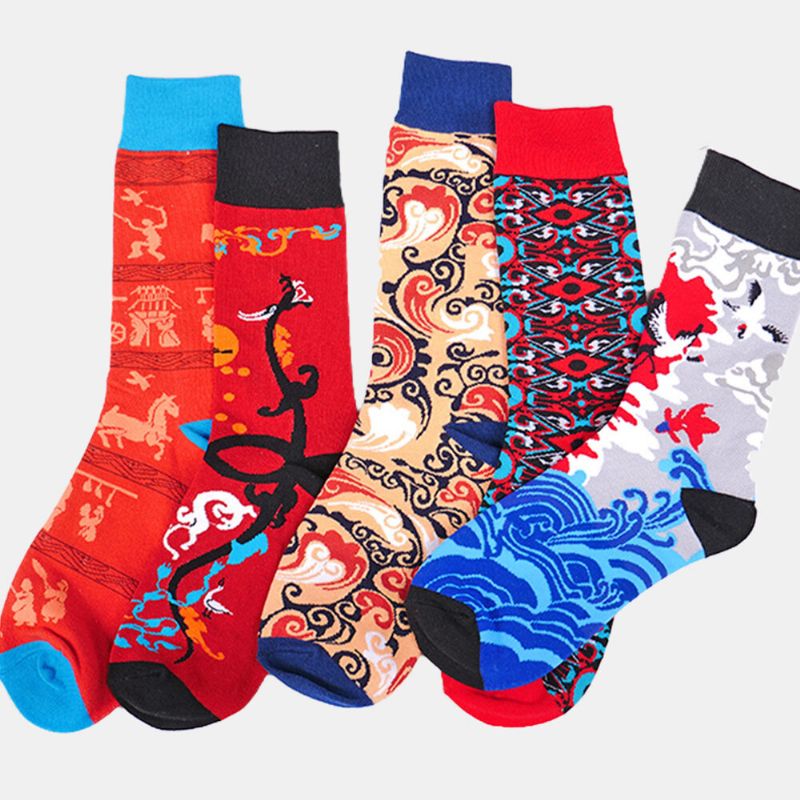 3 Paires De Chaussettes Respirantes À La Mode En Coton Jacquard Unisexe