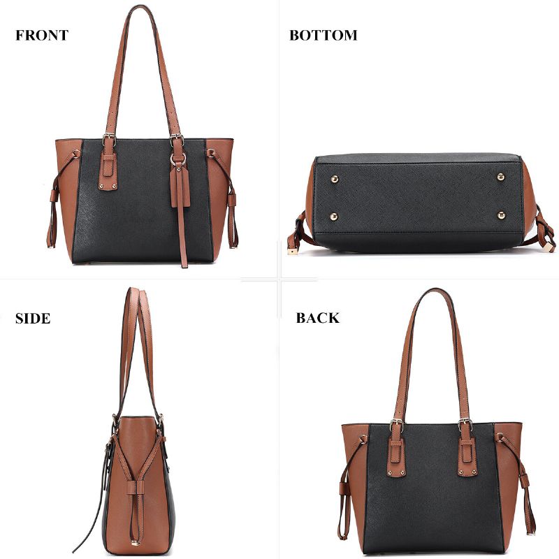 3 Pièces En Cuir Pu Vintage Couleur Assortie Grande Capacité Pochette Sac À Bandoulière Sac À Bandoulière Sac À Main