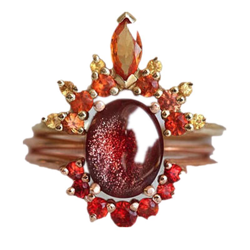 3 Pièces/ensemble Élégant Femmes Empilables Anneaux Rubis Cristal Fleur Charme Bohème Bague Ensembles Pour Les Femmes