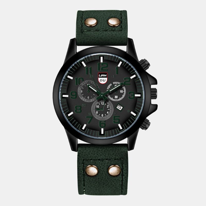 4 Couleurs En Acier Inoxydable Hommes Casual Quartz Pu Ceinture En Cuir Militaire Sport Trois Yeux Calendrier Montre