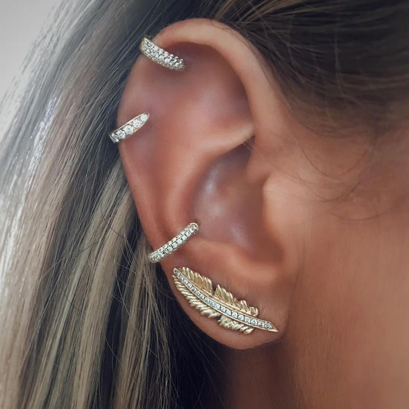 4 Pièces Strass Boucles D'oreilles Ensemble Or Oreille Clip Feuille Oreille Boucles D'oreilles Cadeau Pour Les Femmes