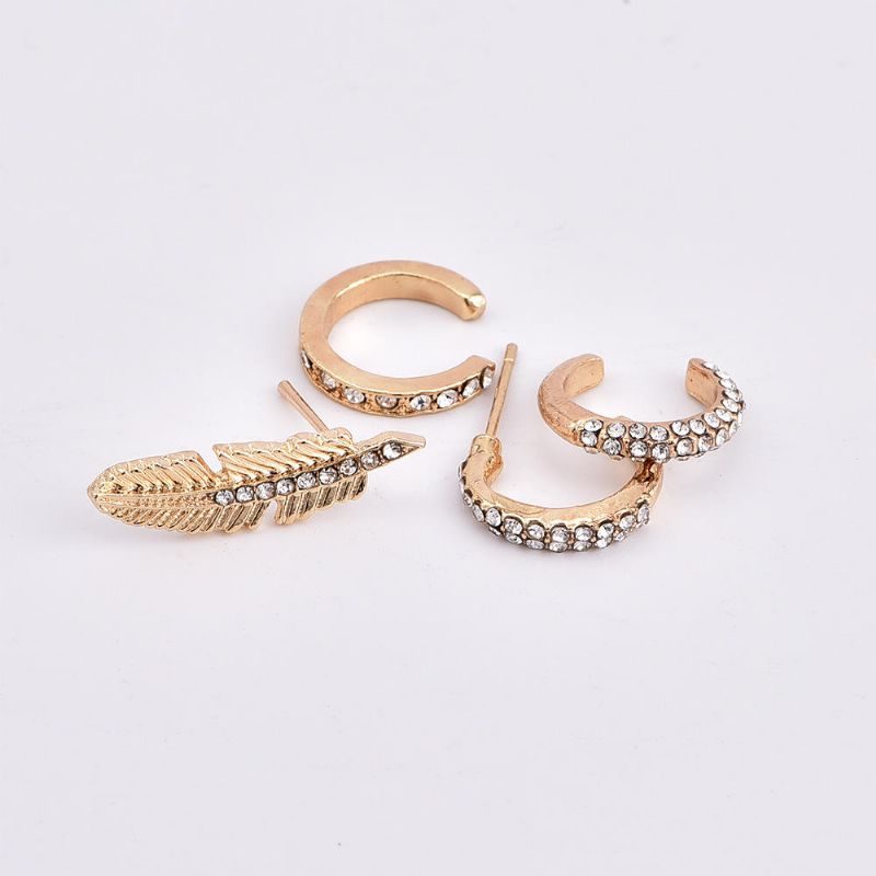 4 Pièces Strass Boucles D'oreilles Ensemble Or Oreille Clip Feuille Oreille Boucles D'oreilles Cadeau Pour Les Femmes