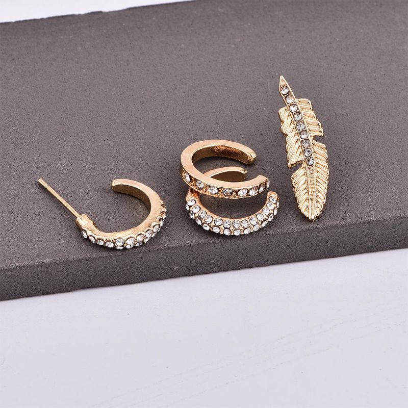 4 Pièces Strass Boucles D'oreilles Ensemble Or Oreille Clip Feuille Oreille Boucles D'oreilles Cadeau Pour Les Femmes