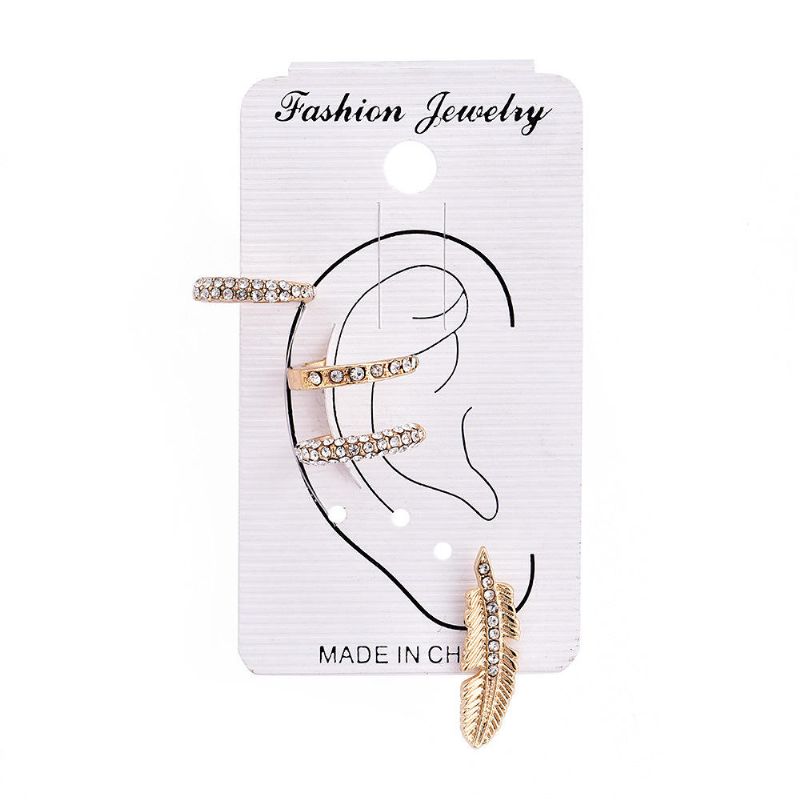 4 Pièces Strass Boucles D'oreilles Ensemble Or Oreille Clip Feuille Oreille Boucles D'oreilles Cadeau Pour Les Femmes