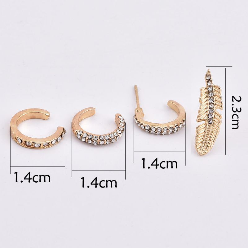 4 Pièces Strass Boucles D'oreilles Ensemble Or Oreille Clip Feuille Oreille Boucles D'oreilles Cadeau Pour Les Femmes