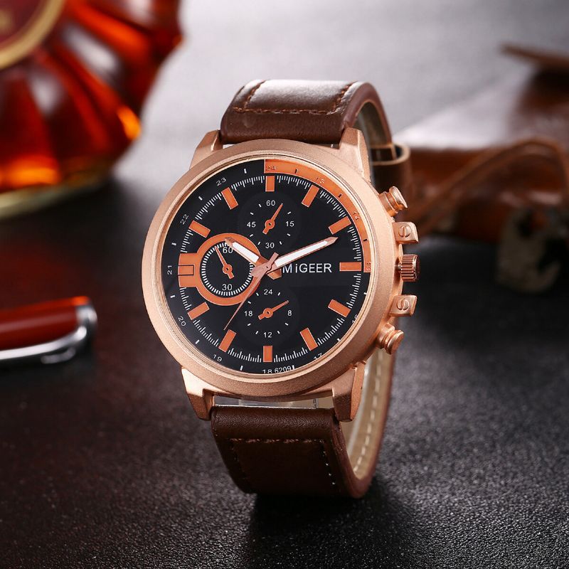 5 Pièces Mode Coffret Cadeau Affaires Grand Cadran Montre À Quartz + Stylo + Ceinture + Porte-clés + Portefeuille