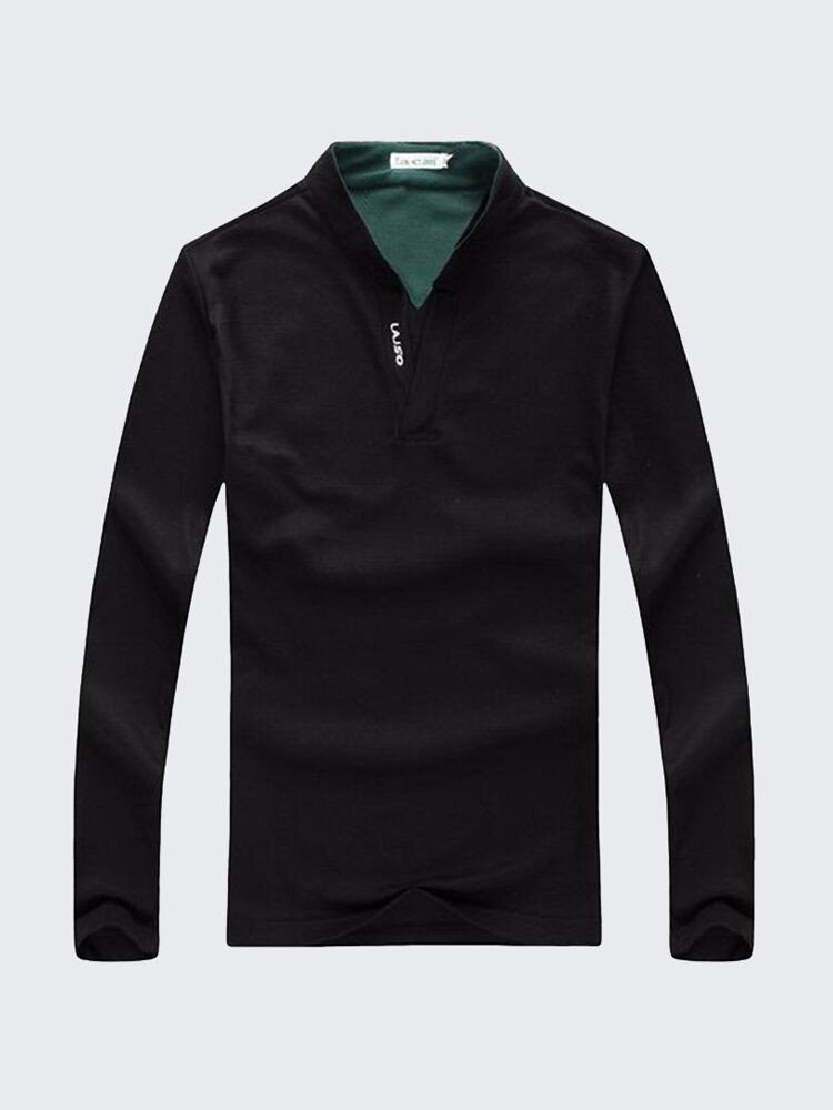 6 Couleurs Chemise De Golf À Manches Longues Pour Hommes Couleur Unie Décontracté Col Montant