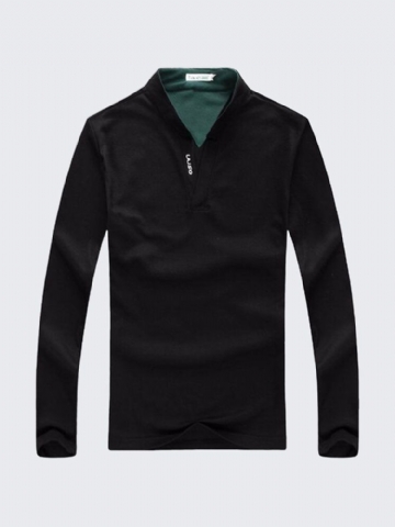 6 Couleurs Chemise De Golf À Manches Longues Pour Hommes Couleur Unie Décontracté Col Montant