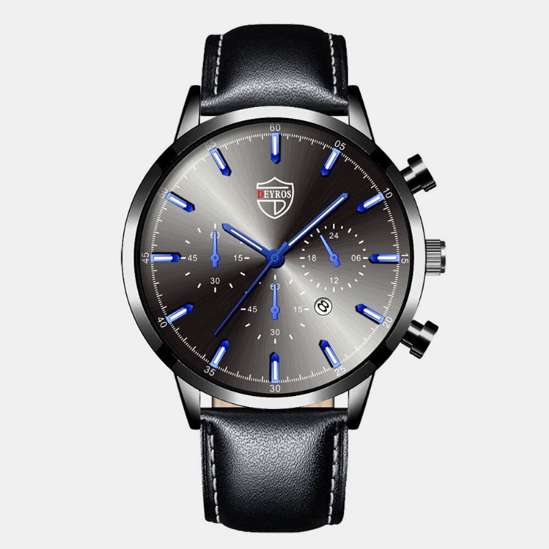 7 Couleurs En Acier Inoxydable En Cuir Hommes Casual Affaires Multifonctionnel Calendrier Lumineux Montre À Quartz