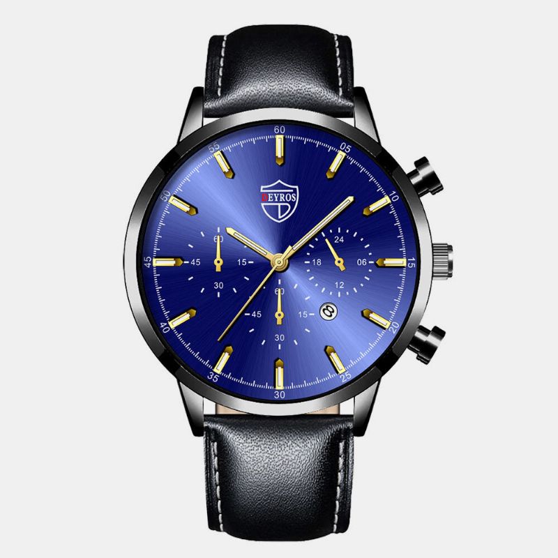 7 Couleurs En Acier Inoxydable En Cuir Hommes Casual Affaires Multifonctionnel Calendrier Lumineux Montre À Quartz