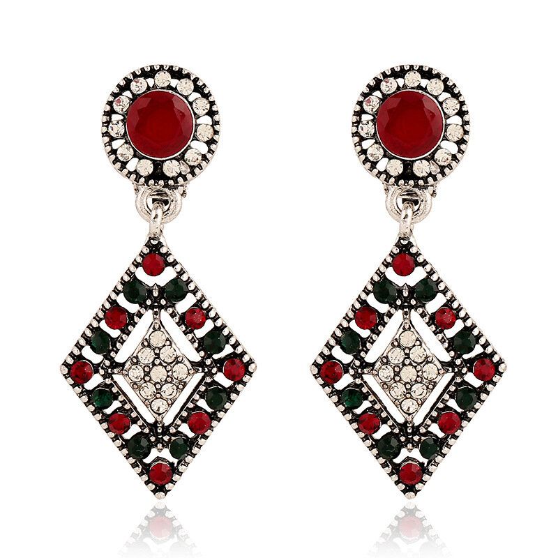 Africain Hallow Rhineston Ear Drop Boucles D'oreilles Retro Shiny Diamond Boucles D'oreilles Pour Les Femmes