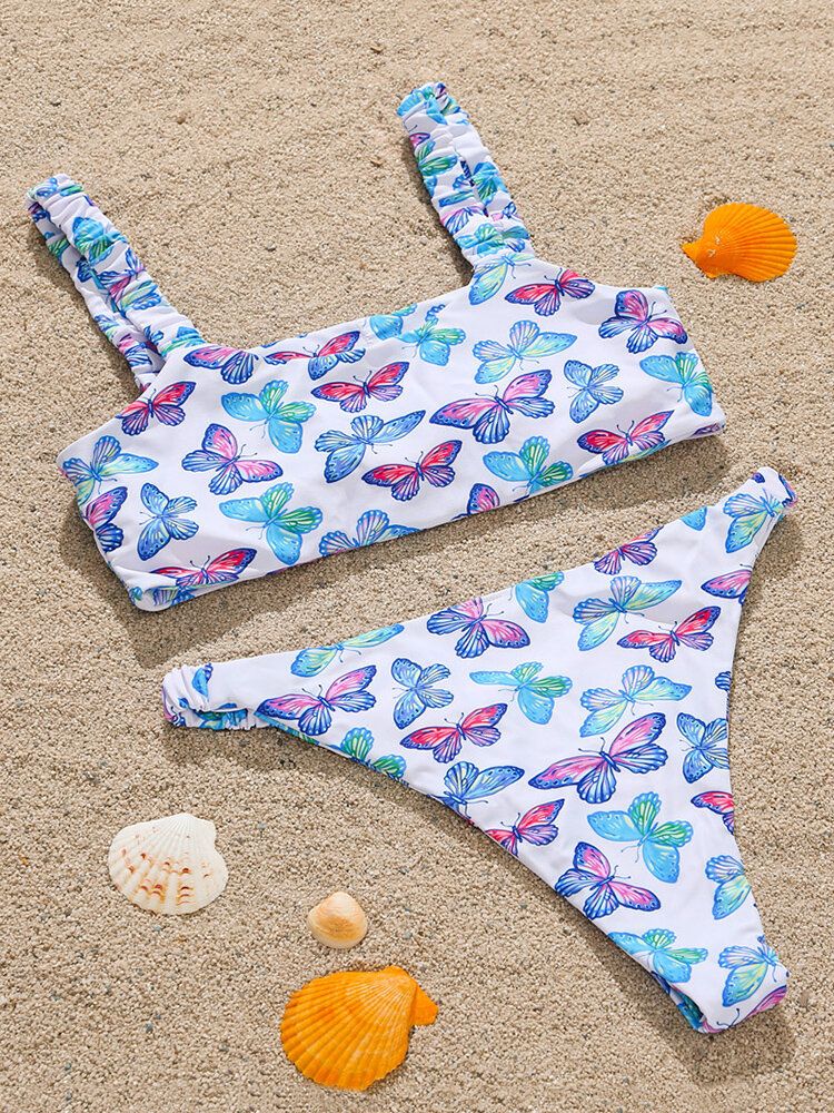 Animal Papillon Imprimé Rembourré Bikini Vacances Plage Maillots De Bain Pour Femmes