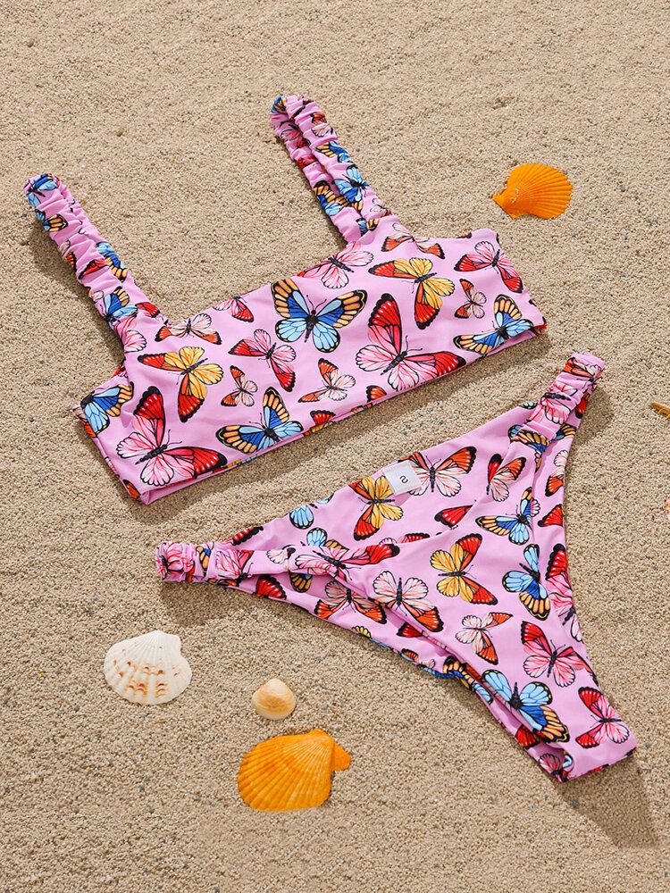 Animal Papillon Imprimé Rembourré Bikini Vacances Plage Maillots De Bain Pour Femmes