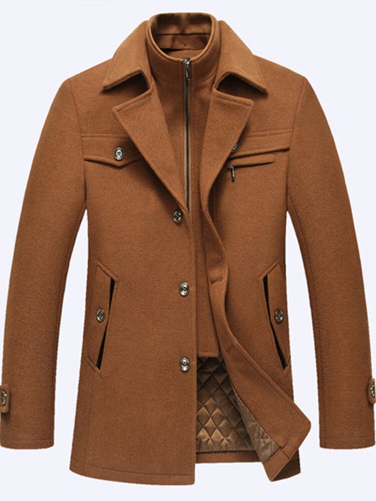 Automne Hiver Mode Affaires Double Col Veste Décontractée Hommes Laine Chaude Veste Longue Trench Coat