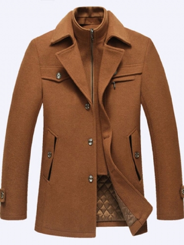 Automne Hiver Mode Affaires Double Col Veste Décontractée Hommes Laine Chaude Veste Longue Trench Coat