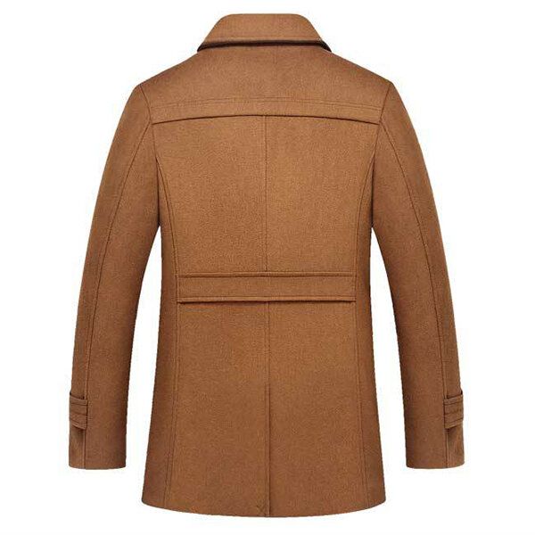 Automne Hiver Mode Affaires Double Col Veste Décontractée Hommes Laine Chaude Veste Longue Trench Coat