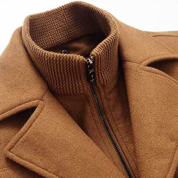 Automne Hiver Mode Affaires Double Col Veste Décontractée Hommes Laine Chaude Veste Longue Trench Coat