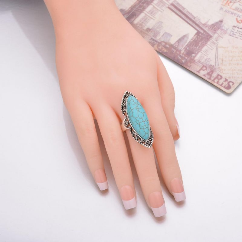 Bague Bohème Rétro Bleu Turquoise Ruban Sculpté Femme Bagues Accessoires